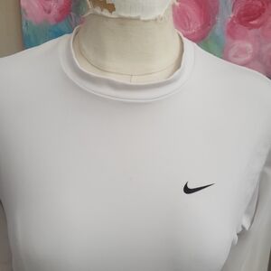 Nike White Long Sleeve Performance Top with Black Swoosh